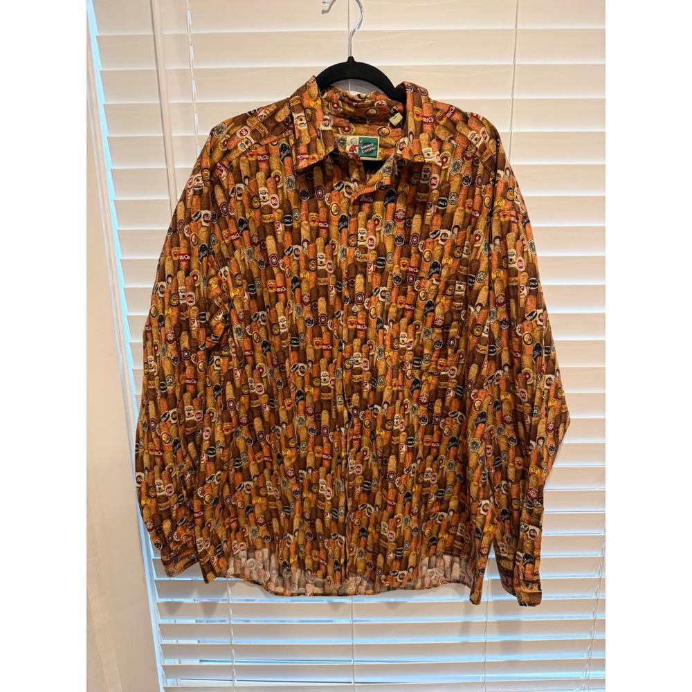Johnny Cotton Mens XL Cigar Print Button Down Shirt Made in USA  Brown
